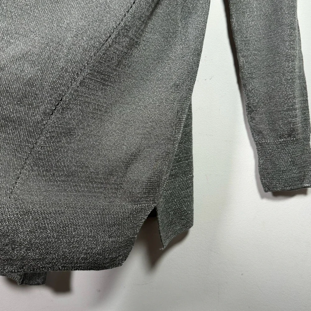 Loft Womens Metallic Silver Open‎ Front Cardigan Longline Shimmer Sweater Medium